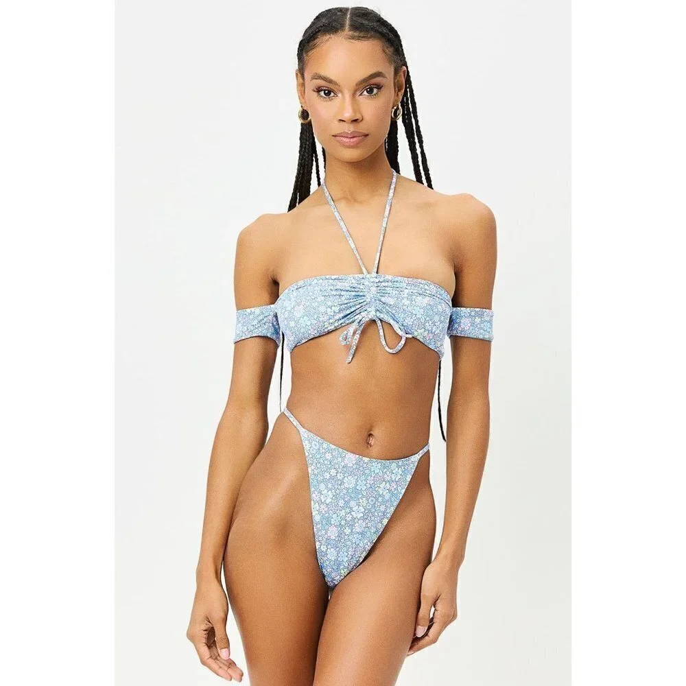 💕FRANKIES BIKINIS💕 Jagger Thong Bikini Bottom Springtime Print ~ Large L NWT